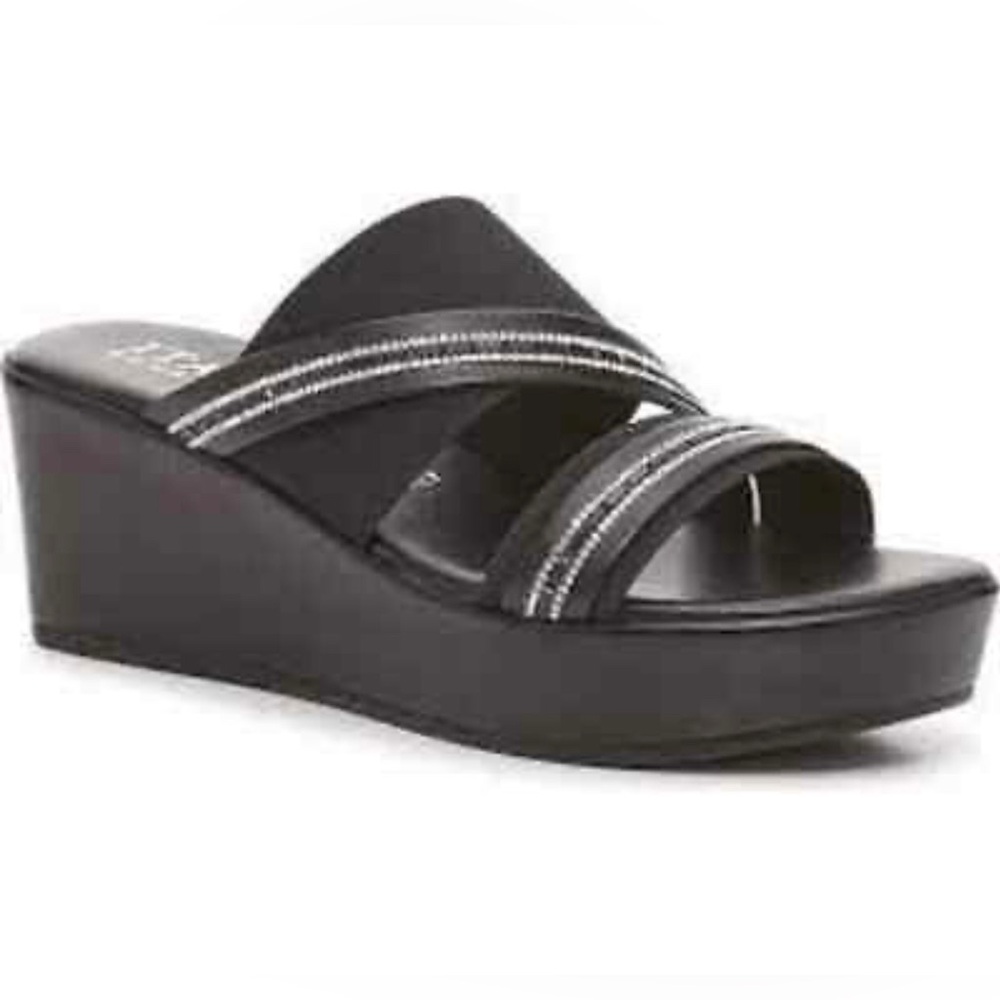 Italian Shoemakers “Kaya” Black Rhinestone Wedge Sandal Size 6